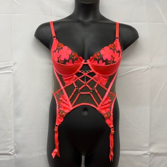 Honey Birdette Rue Neon Pink Bustier, USA Size 34B- NEW WITH TAGS - Picture 1 of 6
